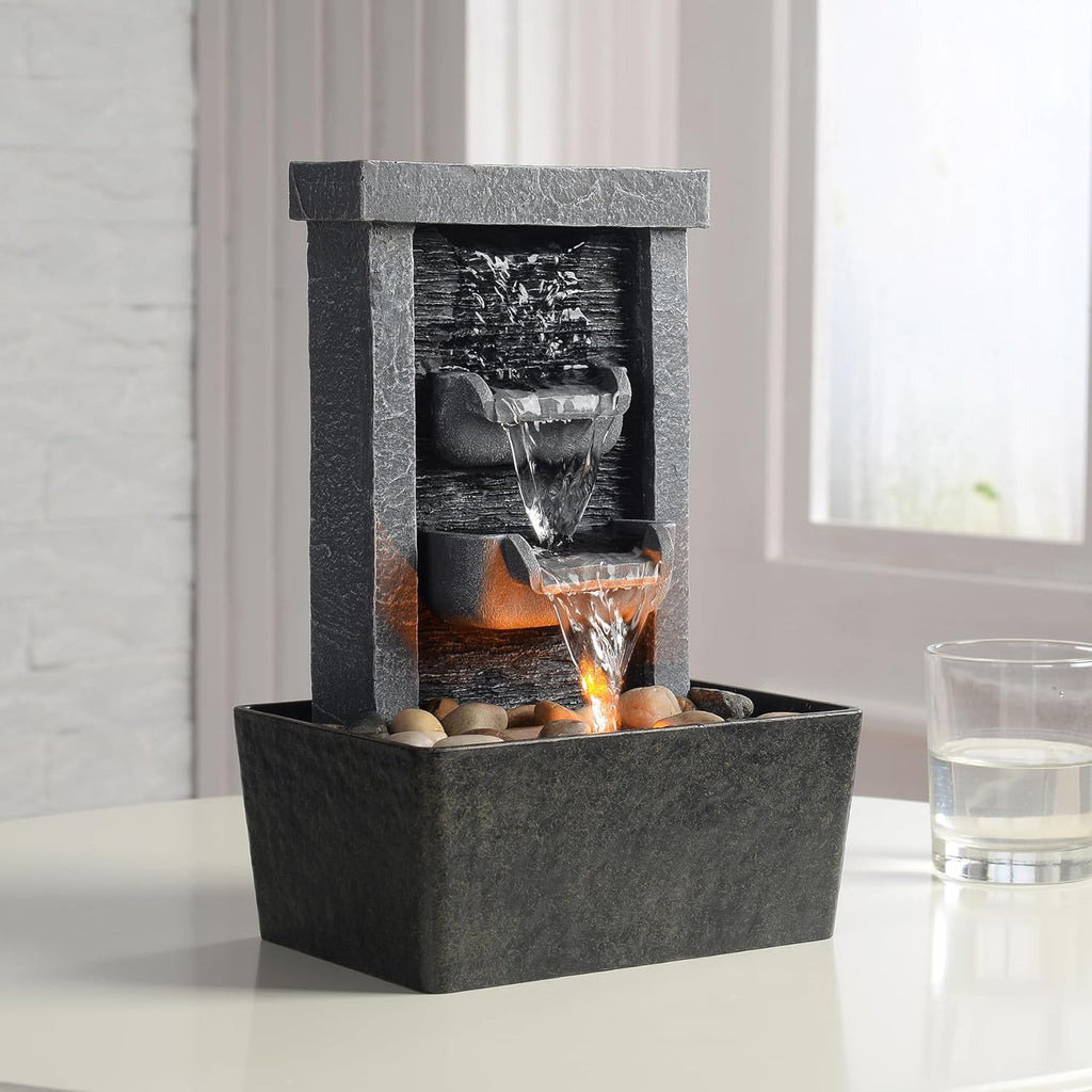 Home Décor 10.3 in Indoor Waterfall Fountain Relaxation High Pressure Water Pumps Tabletop Fountain Nature Feeling