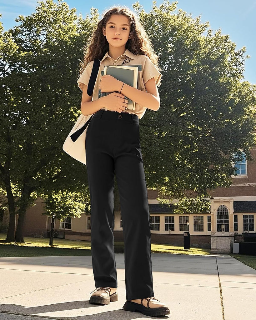Girls Uniform Pants Kids Dress Pants High Stretchy with Pockets