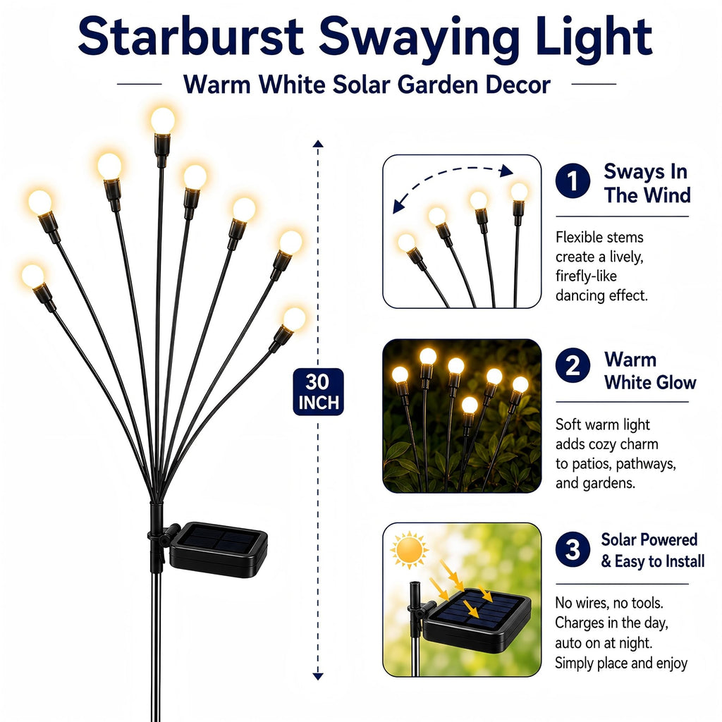 Solar Lights Outdoor, Solar Garden Firefly Lights (8 Pack, 64 LEDs)