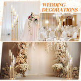 Tessco 4 Sets Gold 7 Arm Floor Candelabra 46.5'' Tall Floor Candle Holders Metal Candle Holders with Acrylic