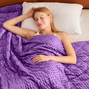 Purple Weighted Blanket for Adults 20lbs, 48"x72", Twin Full Size Cooling Minky Heavy Throw Blanket for 180-220lbs
