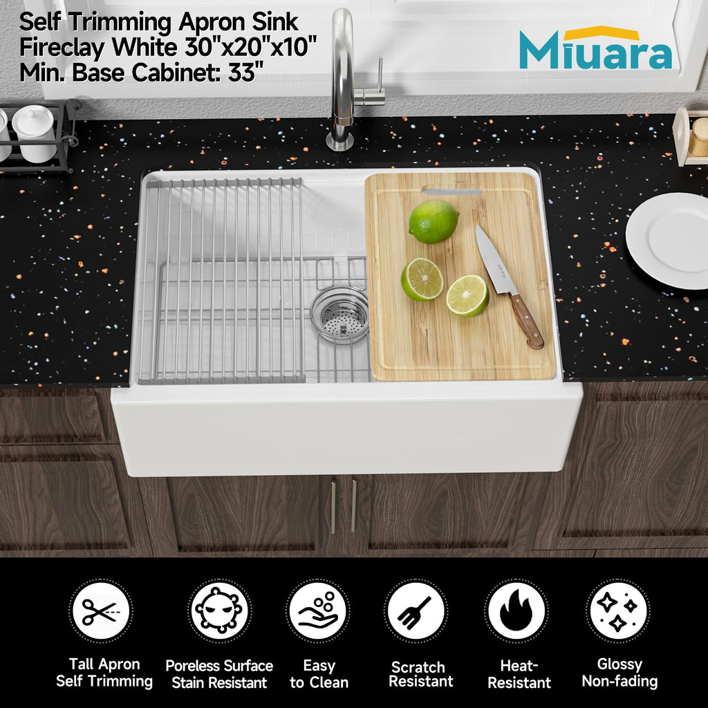30 x 20 Inch Self Trimming Farmhouse Workstation Kitchen Sink White