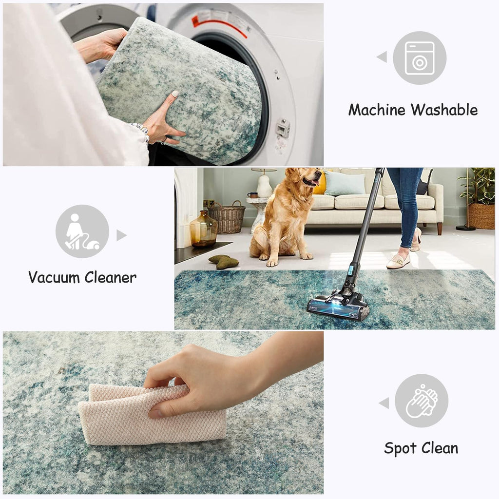 Modern Abstract Runner Rug with Rubber Backing - Washable Rug Runners s Non Slip, 6 Ft Long Accent Carpet Kitchen