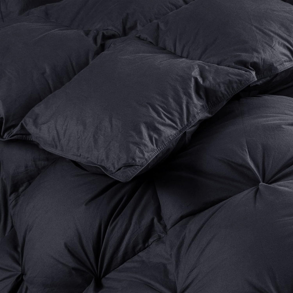 Luxurious All-Season Goose Down Feather Fiber Comforter Queen Duvet Insert, Exquisite Black Pinch Pl