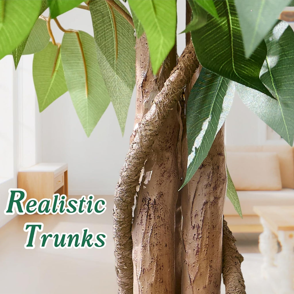 8FT Tall Artificial Ficus Tree, Potted Faux Banyan with Lush Leaves