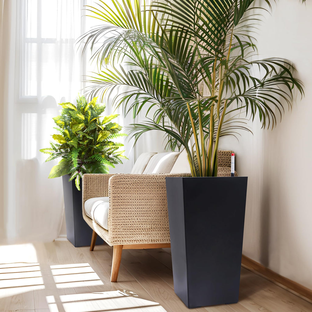 23" Tall Planters Set of 2, Outdoor&Indoor Black Planter Pots, High Front Porch Planter Pots with Drainage