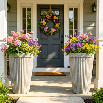 Autodaya 20" Resin Outdoor Tall Planters Set of 2, Ivory Fluted