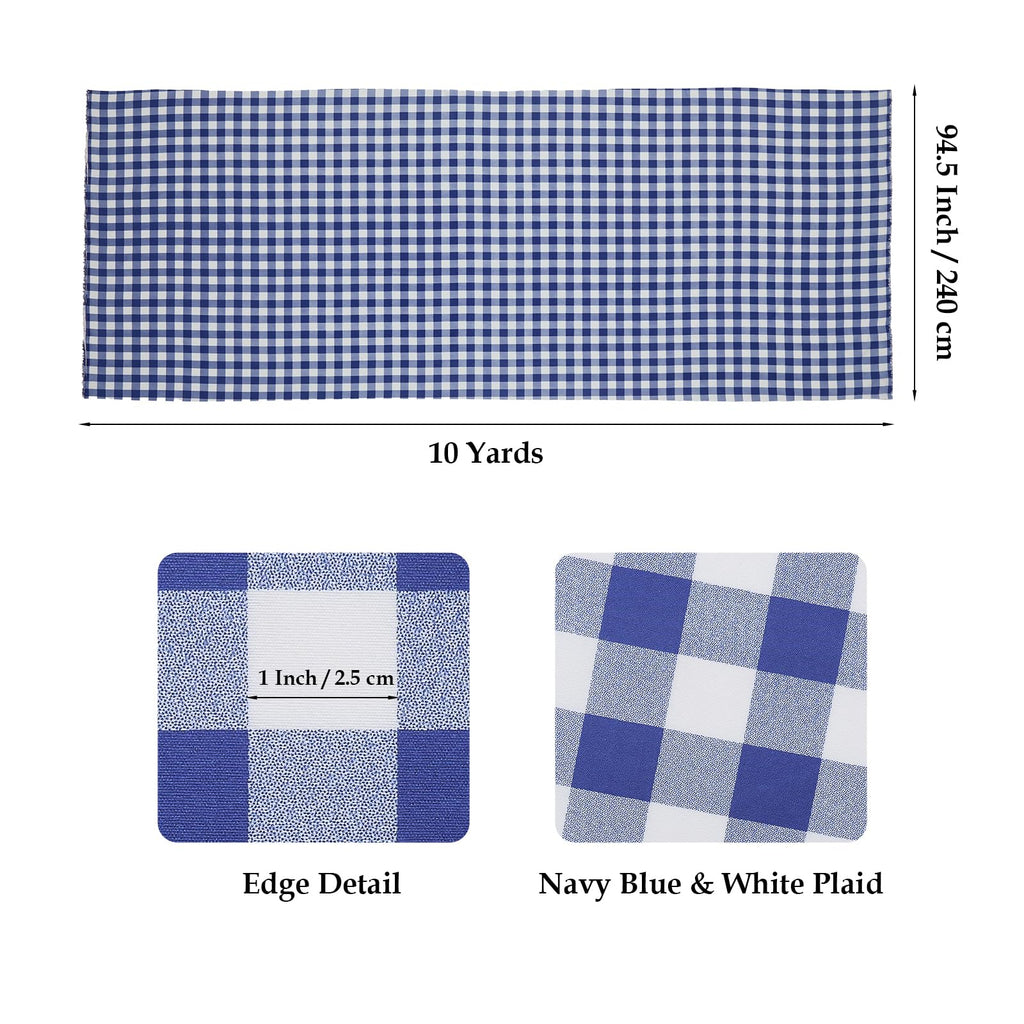 Gingham Fabric by The Yard, 94" Wide, Navy Blue Plaid, 10 Yards