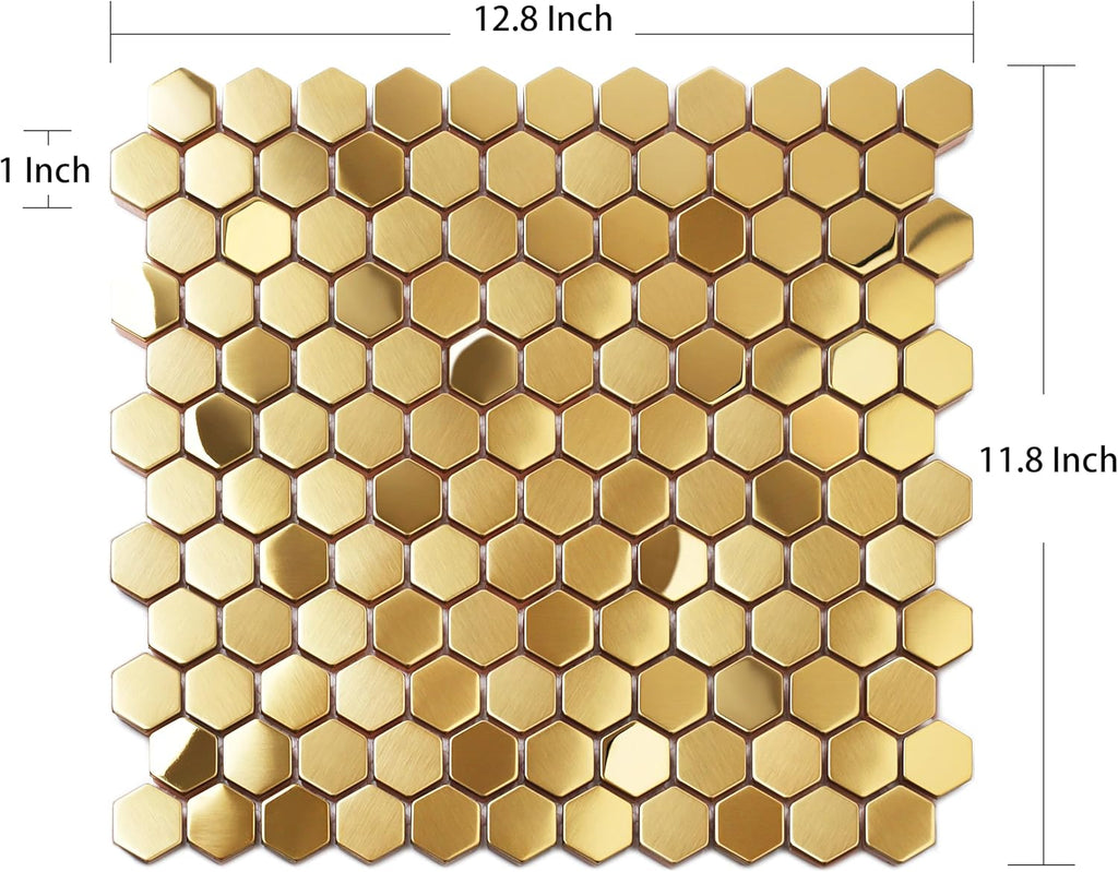Hexagon Gold Backsplash Metal Mosaic Tile Stainless Steel Brushed/Shiny Kitchen Bathroom Backsplash Shower Floor Wall