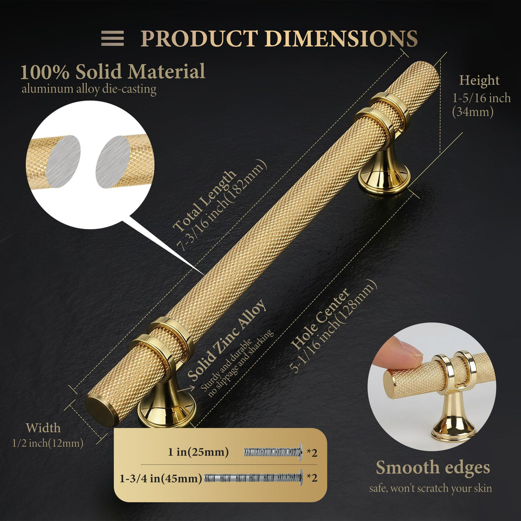 10Pack 5 Inch Knurled and Gold Cabinet Pulls