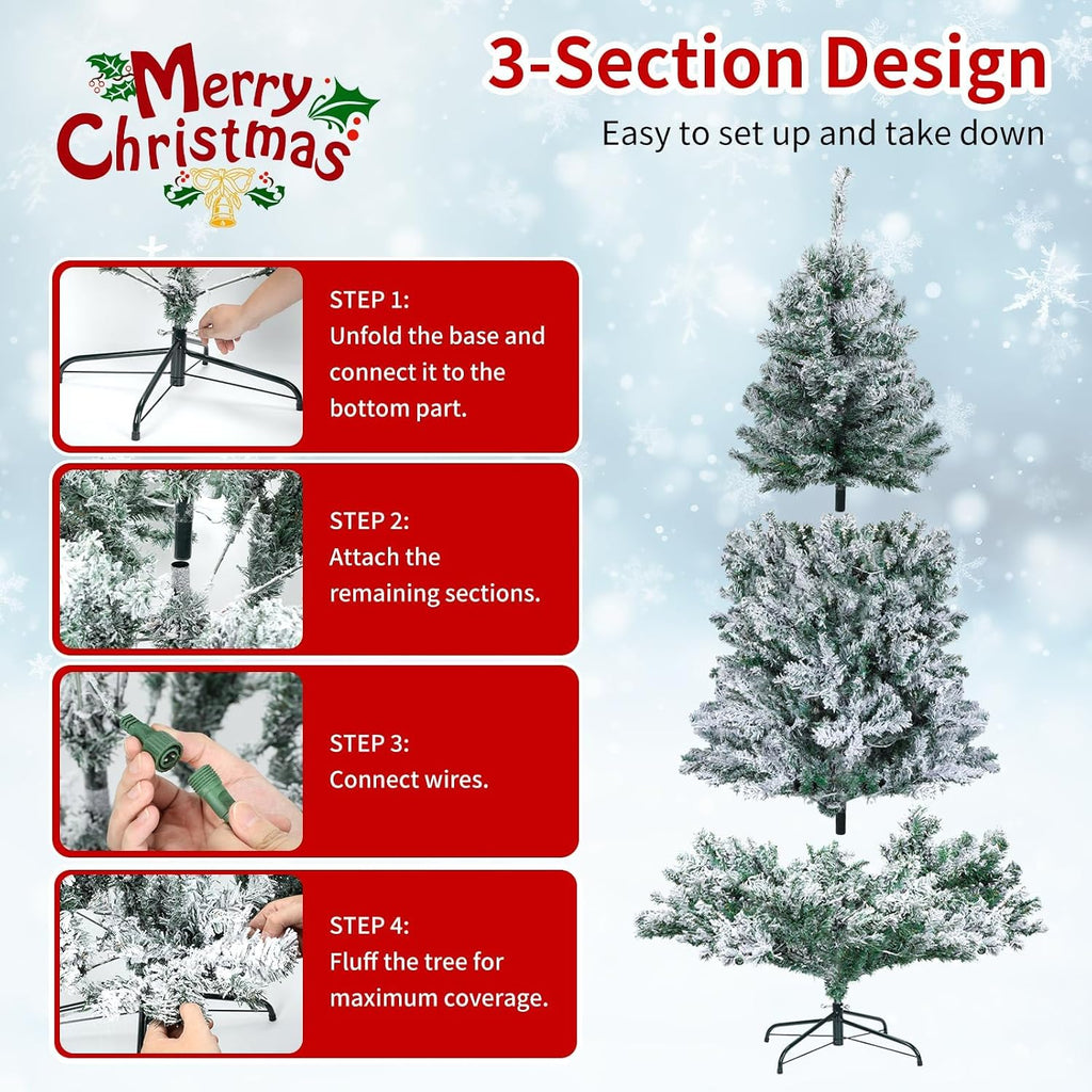 White Pre-Lit Snow Flocked Christmas Tree, Multi-Color Light