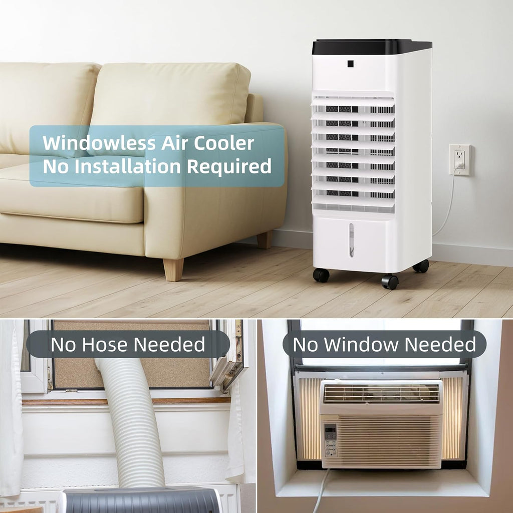 Swamp Cooler, Windowless Portable Air Conditioners with 120°Oscillation, Evaporative Air Cooler with Remote,12H Timer