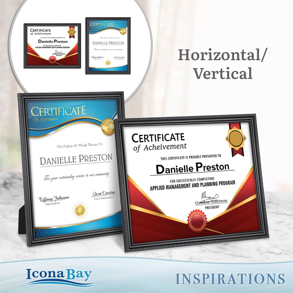 8.5x11 Certificate Frames, Black, 6 Pack, Contemporary, Inspirations