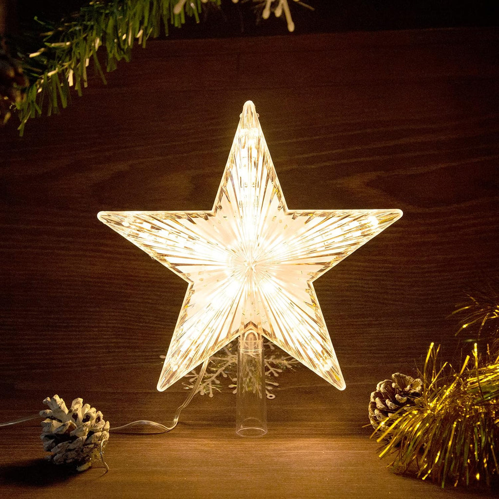 Christmas Tree Topper Star Warm White Light Christmas Tree Decor for Christmas Holiday Home Fit for General Size Xmas