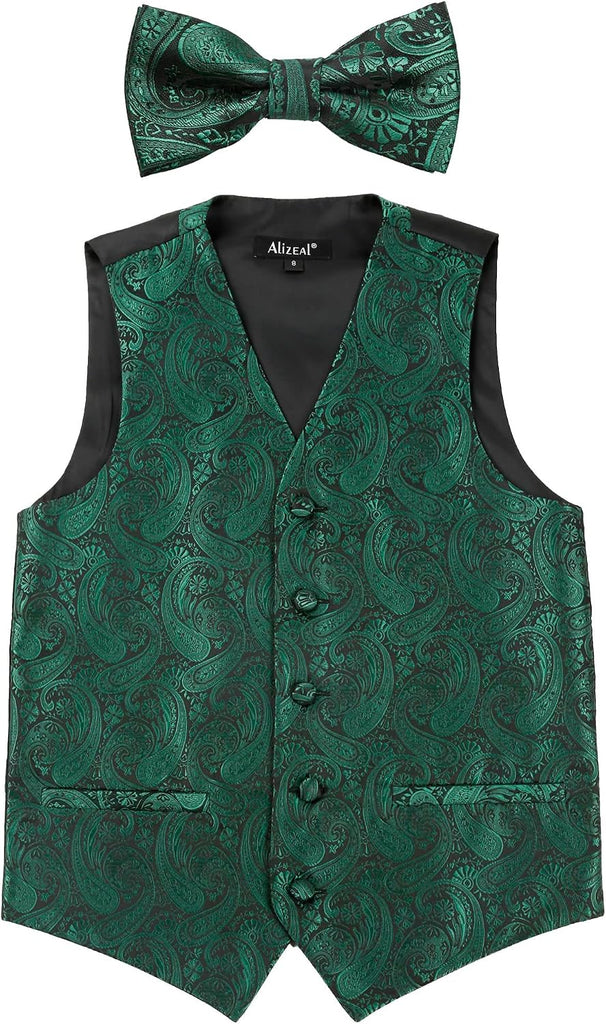 Boys 2pcs Jacquard Bow Tie Paisley Dress Suit Vest Set