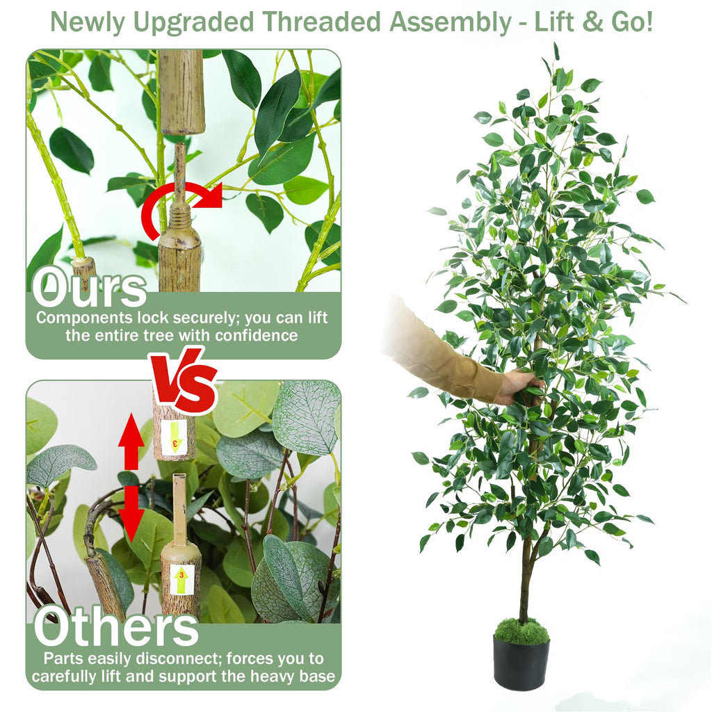 Artificial Ficus Tree 6FT, Faux Floor Tree Indoor Outdoor