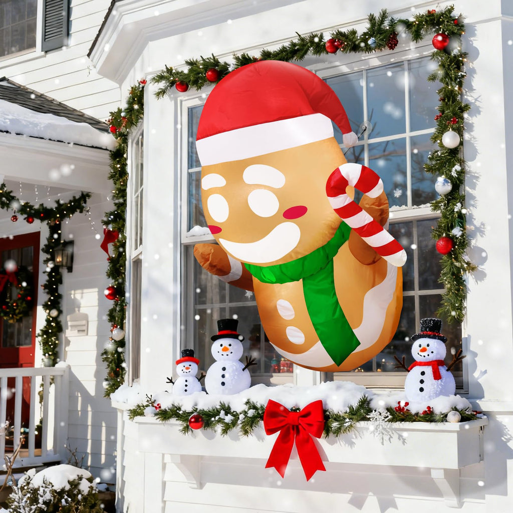 Christmas Inflatable Gingerbread Man Broke Out from Window, Built-in Bright LED Lights 3.5FT Blow Up Xmas Decor