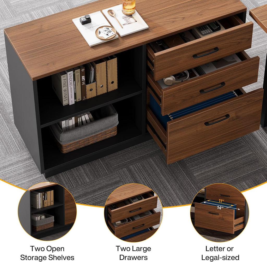 3 Drawer File Cabinet with 2 Open Shelves, Modern 39" Lateral Filing Cabinet for Letter/Legal Documents, Wooden