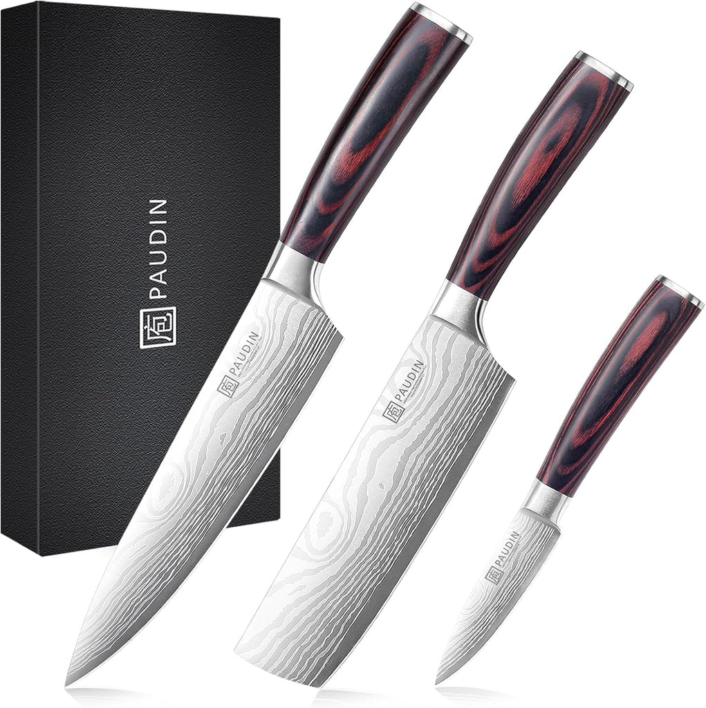 Kitchen Knife Set, 3 Piece High Carbon Stainless Steel Professional Chef Knife Set with Ultra Sharp Blade & Wooden