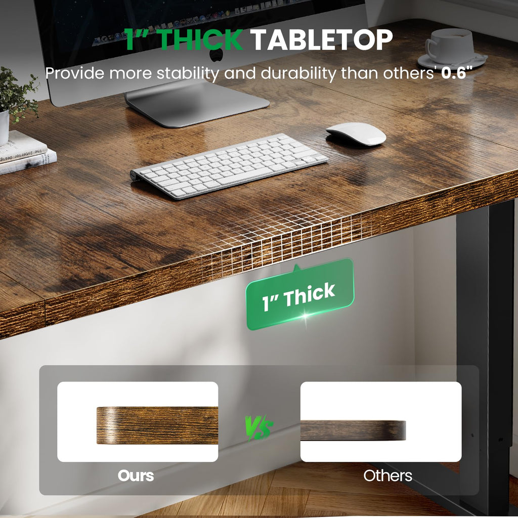 Brown 60x28 In Standing Desk, 1 Inch Thick Tabletop, Double Frame
