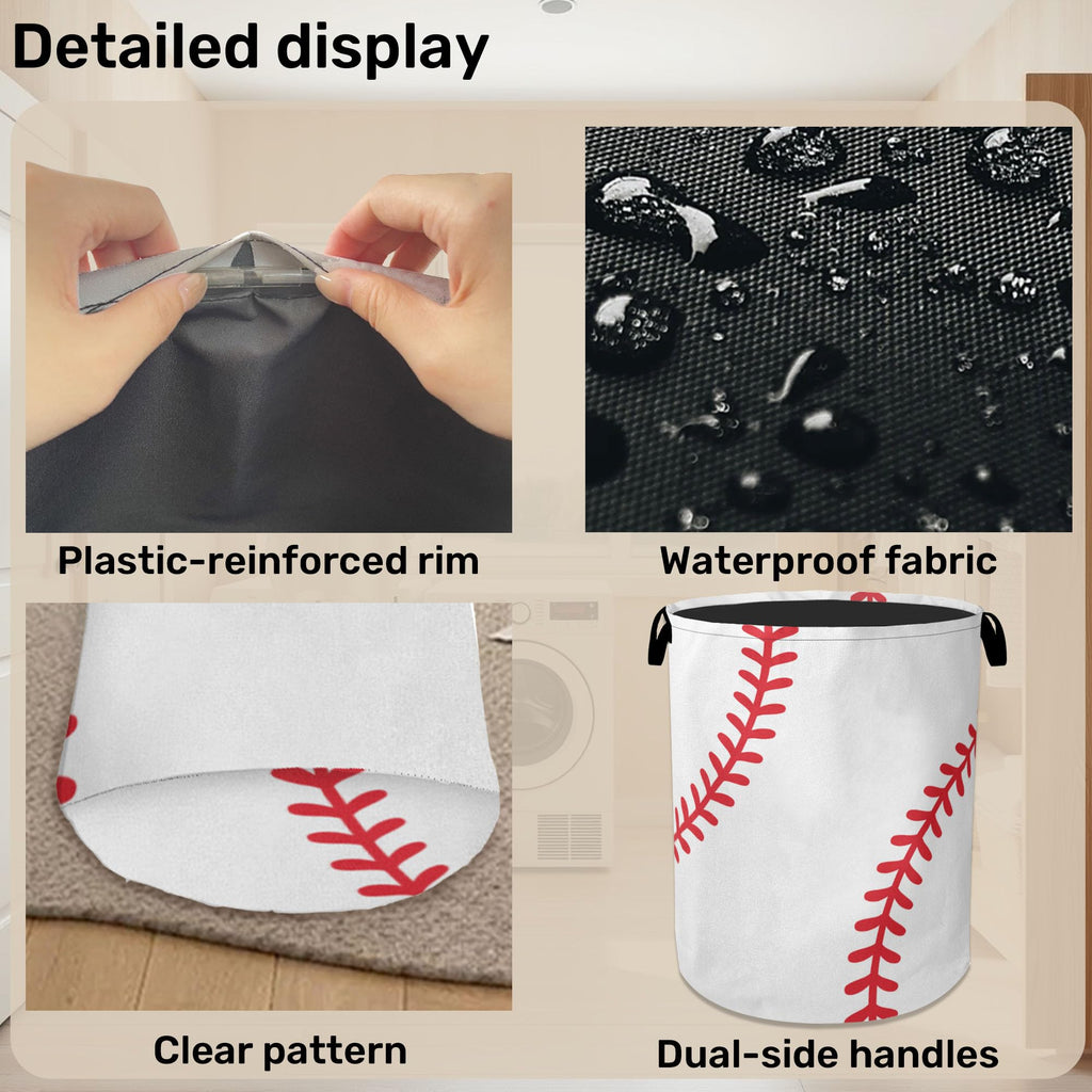 Baseball Large Clothes Hamper Bag - Laundry Basket with Handles, Space Saving Foldable Design