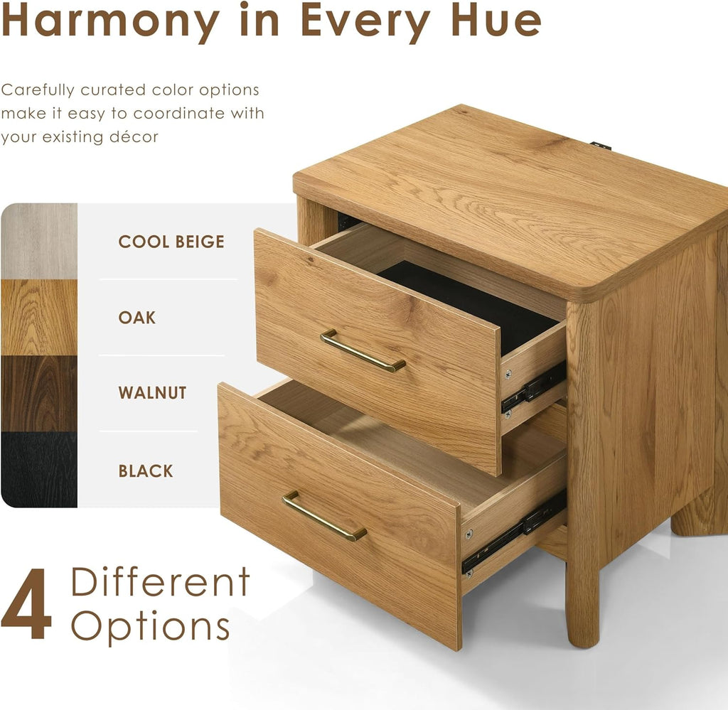 Sawer Modern 23-inch Wood Nightstand Set of 2 with 2 Drawers and USB Ports, Wooden Night Stand , Small Bedside Table