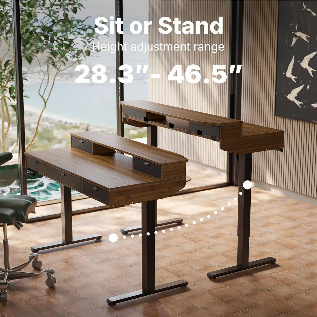 48 x 24 Inch Electric Standing Desk with 4 Drawers, Walnut