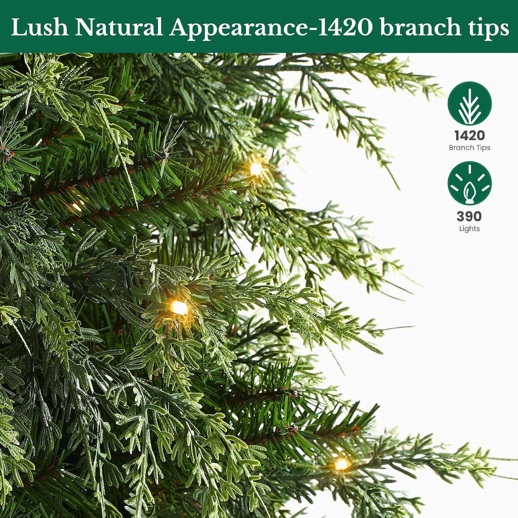 Prelit Artificial Cypress Christmas Tree, Dual Color Lights