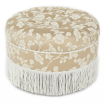 Yolanda Collection Traditional Modern Cotton Blend Hand Tufted with Cord and Fringe Round Ottoman, Neutral 24" x 14"