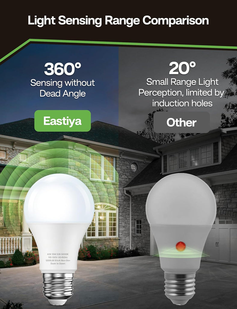 Dusk to Dawn Light Bulb Outdoor 100W Equivalent, Daylight 5000K, 1200LM
