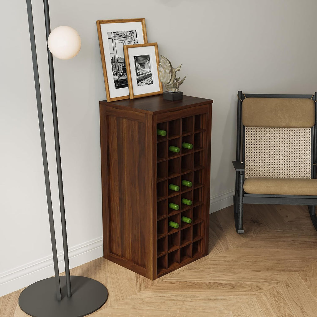 8-Tier Freestanding Wine Rack Wood, 32 Bottles Wine Rack Counter for Small Space, Farmhouse Stackable Modular Wine