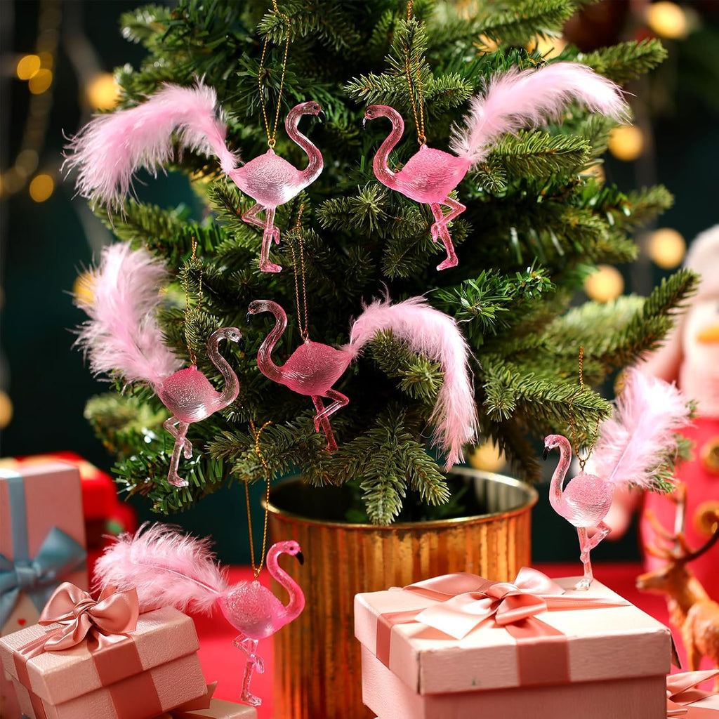 Pink Flamingo Christmas Ornament Hanging Flamingo Pink Xmas Ornaments Gifts Decor - Set of 6
