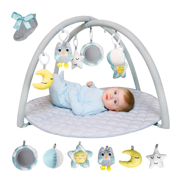 Play Gym Mat with 5 Detachable Sensory Toys - Newborn Tummy Time Gym