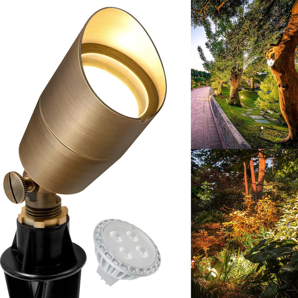 Solid Brass Low Voltage Compact Spotlight, 12V AC/DC Waterproof Outdoor Landscape Spot Lights Trees Garden Yard Lawn