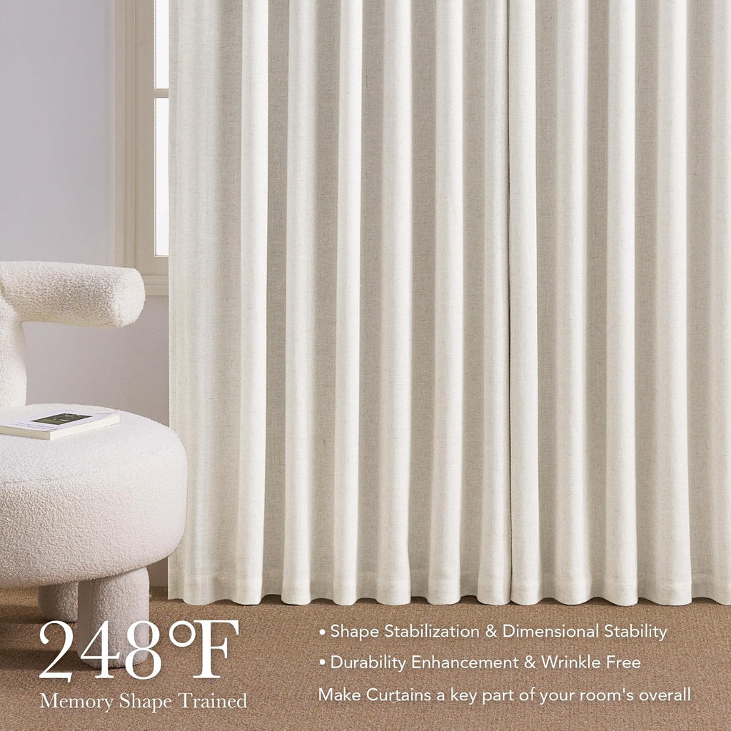 100% Blackout Pinch Pleated Curtains 96 inches Long 2 Panels Set, Linen Blend Thermal Drapes Window Treatments , W40