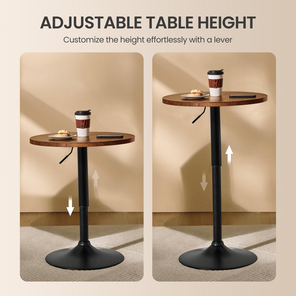 Round Bar Table Set of 2, Adjustable 27.5-36" Height, Brown