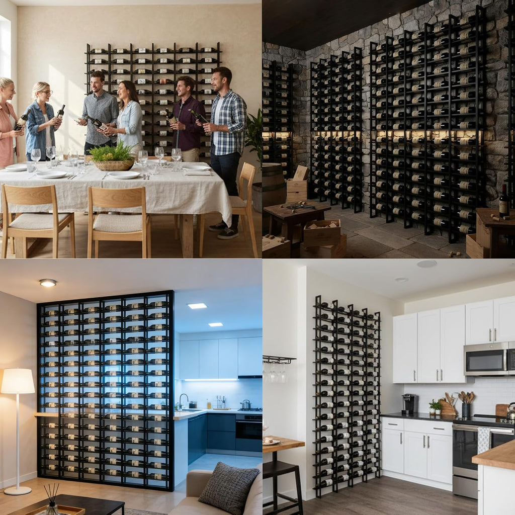 16 BottleWall Mount Wine Rack | Black Industrial Wine Storage Display Rack, Wine Cellar Storage, Bar, Restaurant