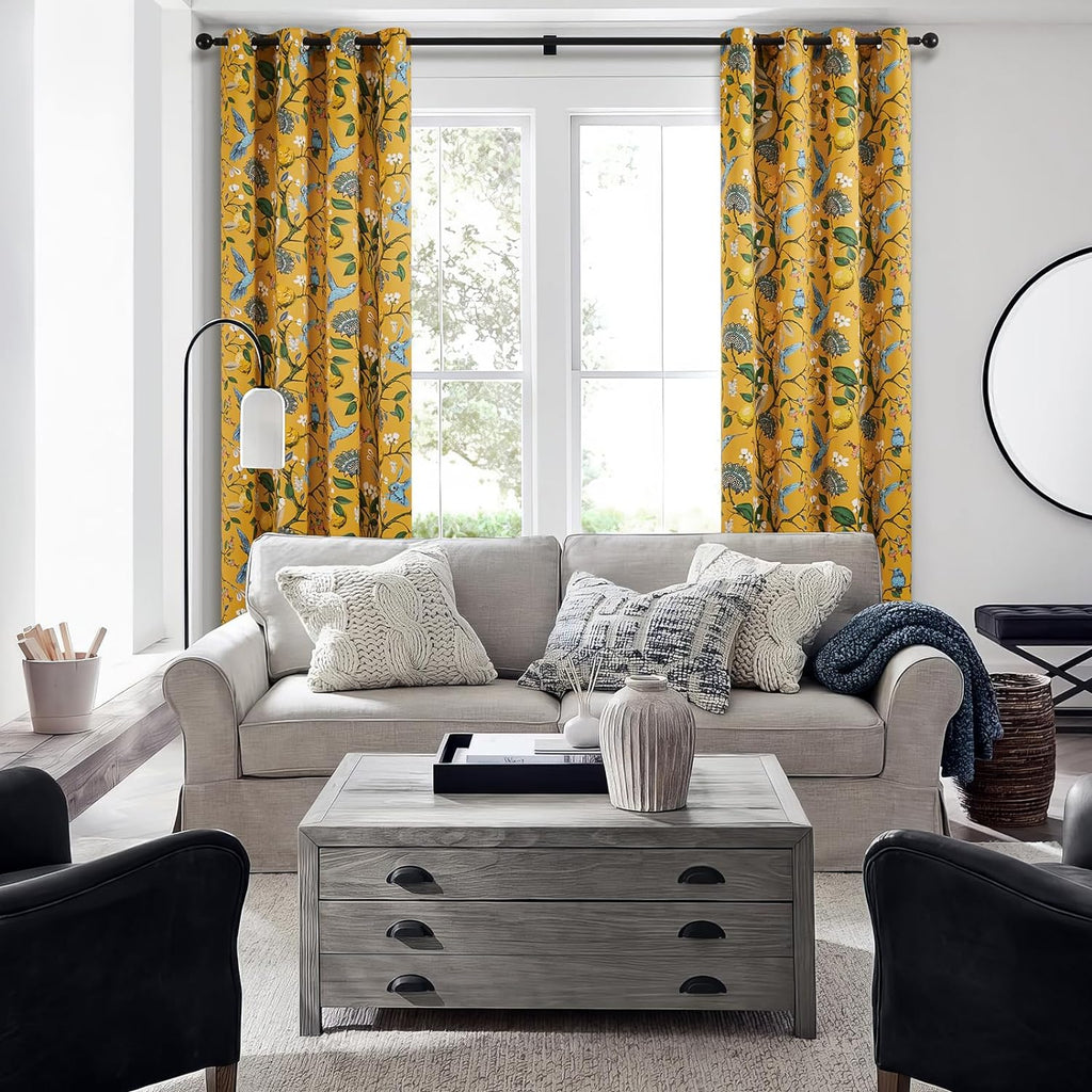 Kitchen Curtains 45 Inch Length Mustard Yellow Vintage Blackout Curtains for Cafe Kitchen, Short Grommet Luxury