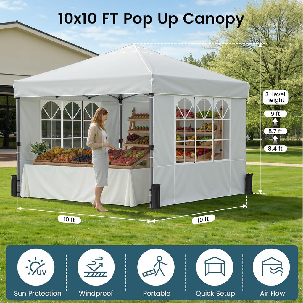Pop Up Canopy Tent with Sidewalls, 10x10ft 10 Person Party Tent One Push Setup