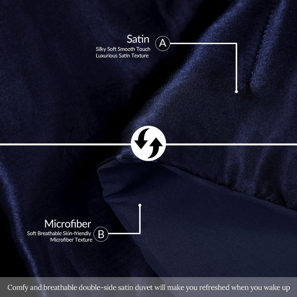 Reversible Satin Comforter Set for All Season, Navy