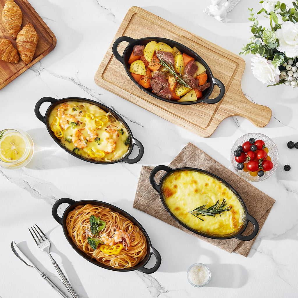 Small Casserole Baking Dishes Set of 4, 8x5 inch Oval Au Gratin