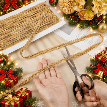 Golden Gimp Braid Trim 1/2 inch Gold Polyester Woven Fabric Lace Upholstery Trim for Sewing Costume DIY - 15 Yards