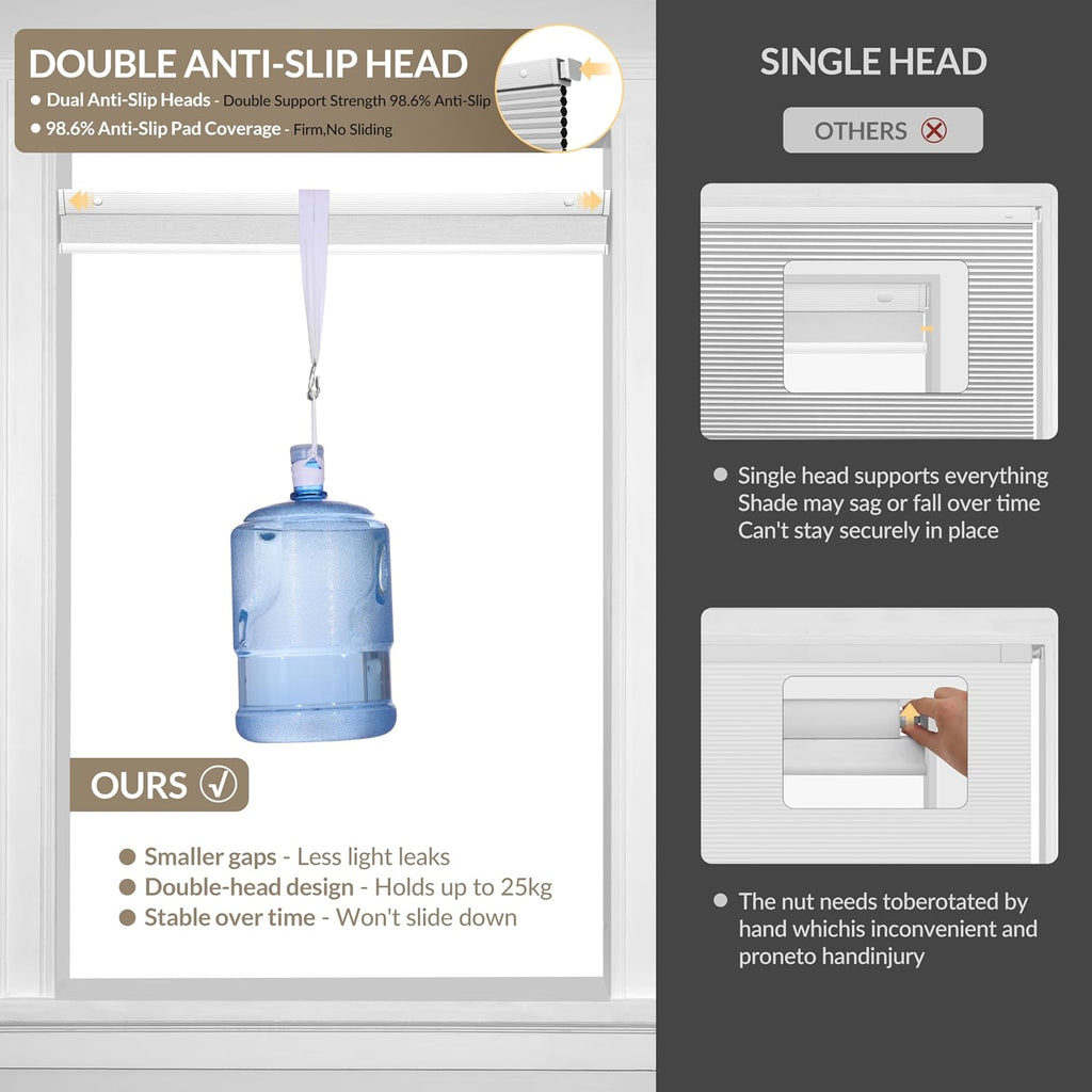 No Drill Cellular Shades for Indoor Windows,White, | Noise Reducing & Thermal Insulating Honeycomb Blinds,Cordless