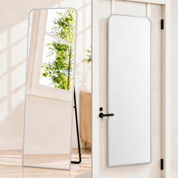 57x20" Full Length Mirror Floor Stand, Over the Door, Wall Mounted Silver