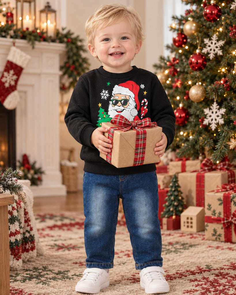 Toddler Boy Christmas Outfit Warm 2 Piece Pullover Jeans Set
