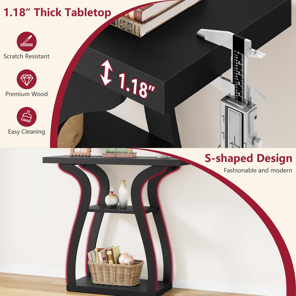 3-Tier Farmhouse Console Table 31.5", Black