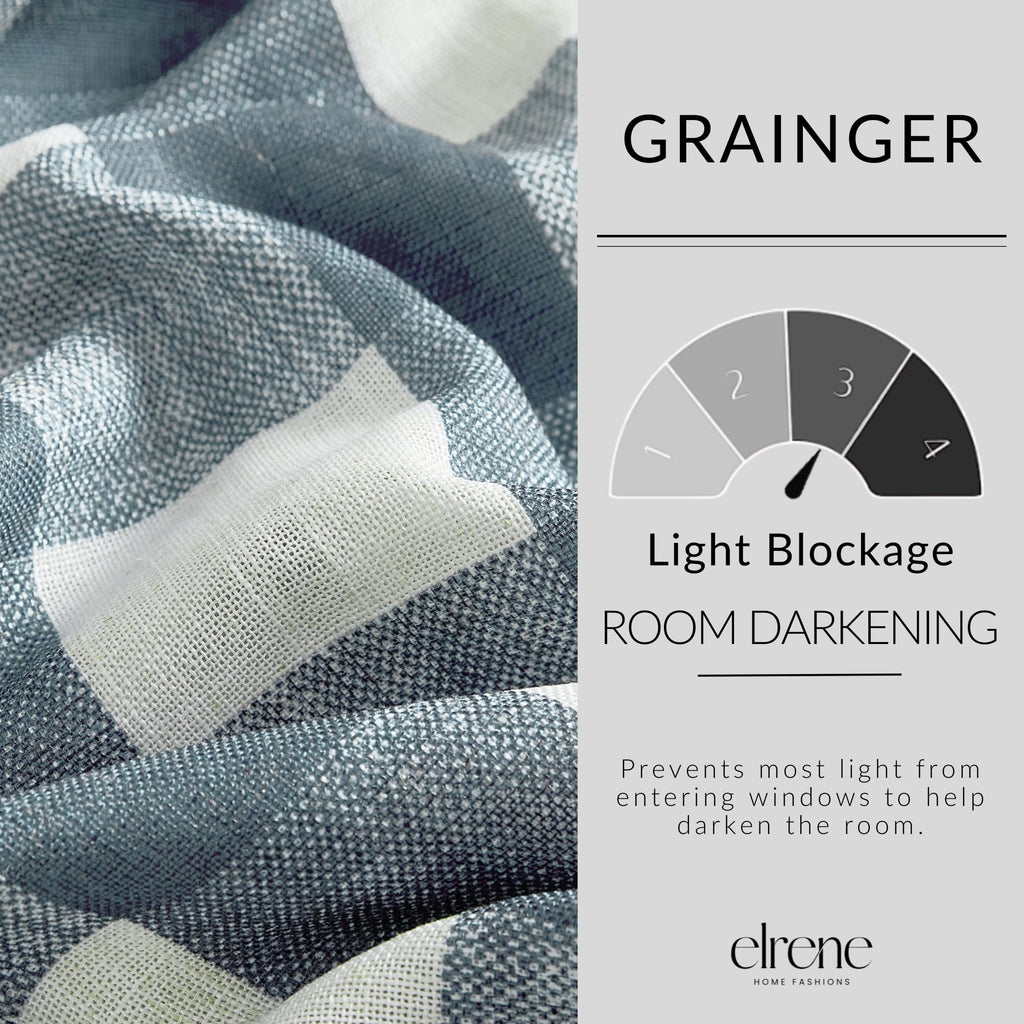 Grainger Buffalo Check Blackout Window Curtain, Chambray - 52" W x 84" L