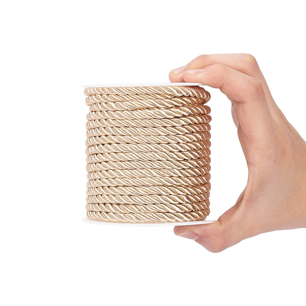 M Twisted Cord Trim, 3-Ply Polyester Silk Cord Decorative Rope Xmas Shiny Viscose Cording for Crafts Home Décor - 5m