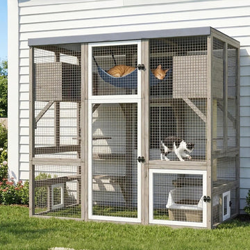 Catio Outdoor Cat Enclosure, Large Walk-in Cat House with Flat Roof