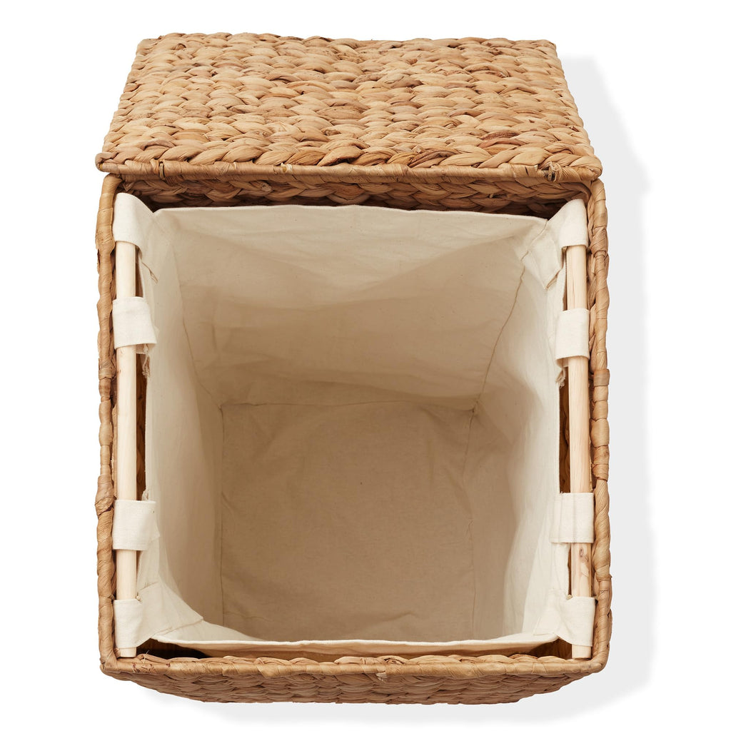 Laundry Hamper with Lid and Removable Liner Bag - Cinnamon, Woven Water Hyacinth Square Laundry Basket Sorter for